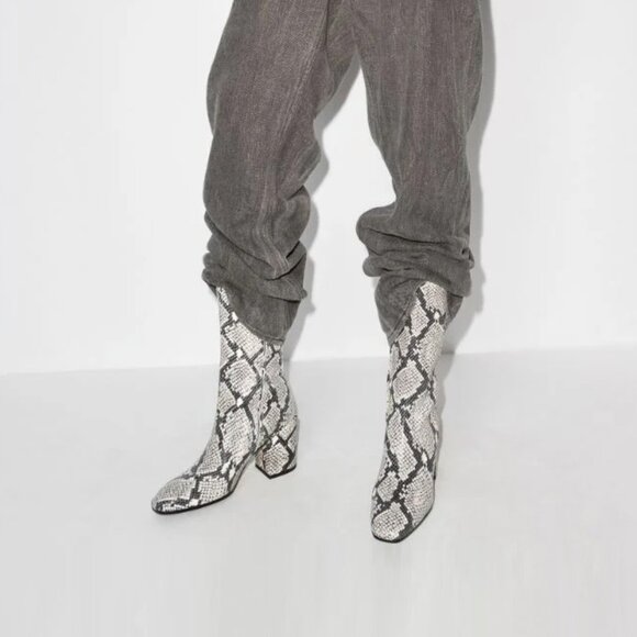 Never Worn AEYDE Lori Leather Boots Snake Python Grey Size 7 - Picture 5 of 5